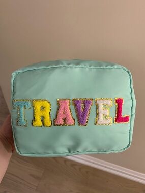 Large Make-up Mint Travel Cosmetic Bag with Colorful Lettering